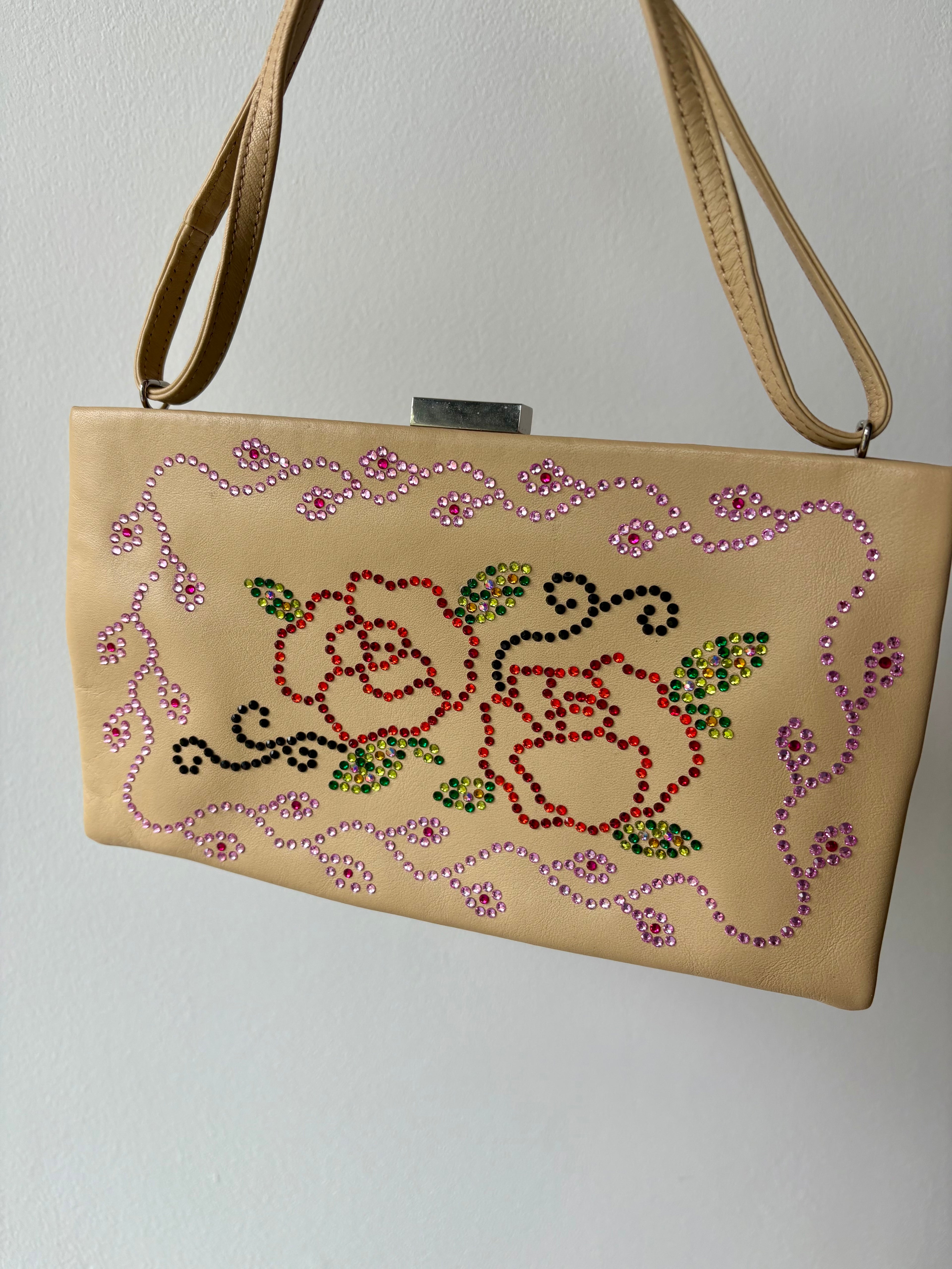 Second-hand leather bag - Rhinestone flowers