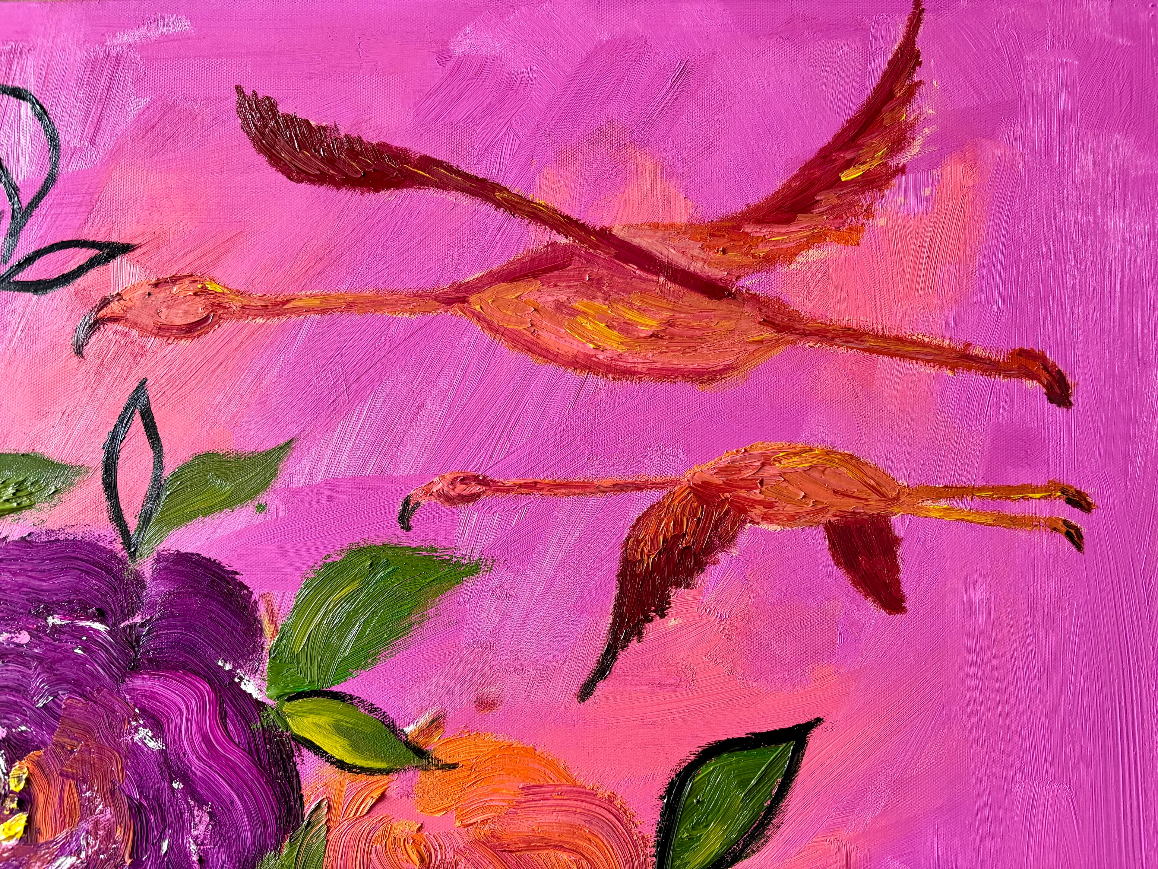 Original Oil Painting - Flamingos in the Sky