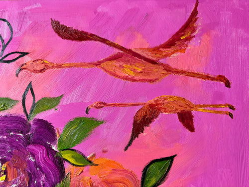 Original Oil Painting - Flamingos in the Sky