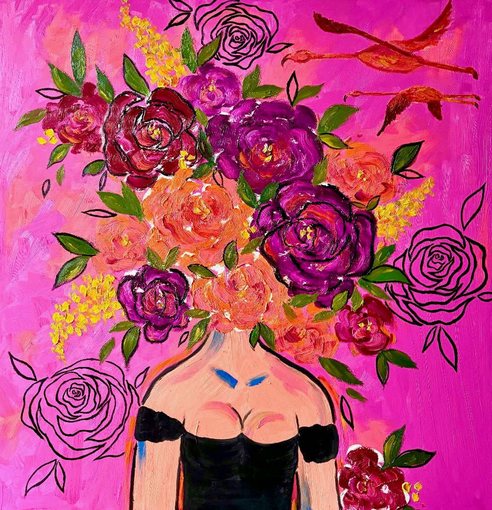 Original Oil Painting - Flamingos in the Sky